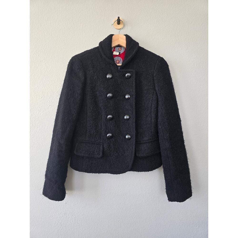 J.Crew Black Wool Blend Peacoat Jacket Siz 4 Bouclé Military Chic Vibe Old Money